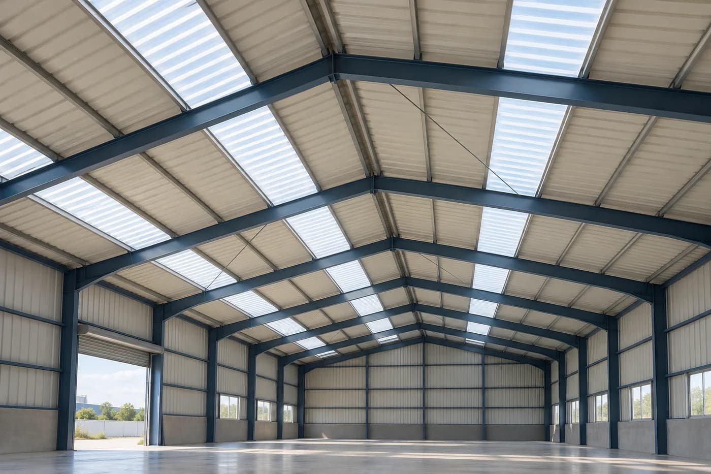 AI illustration of translucent corrugated FRP rooflights in an industrial shed