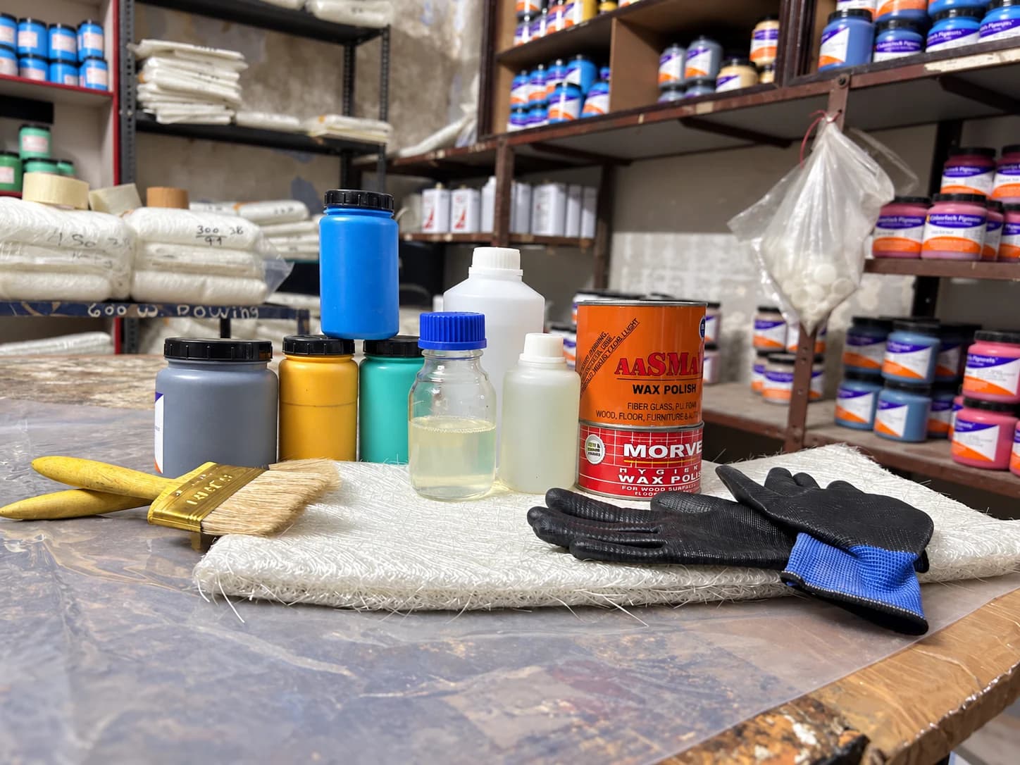 Materials and tools in the Covai Seenu godown